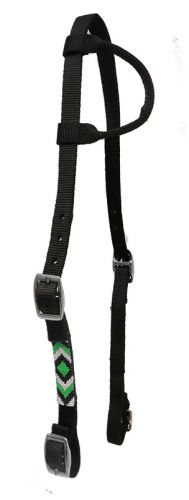13642: Showman ® Nylon headstall with beaded cheek Headstall Showman