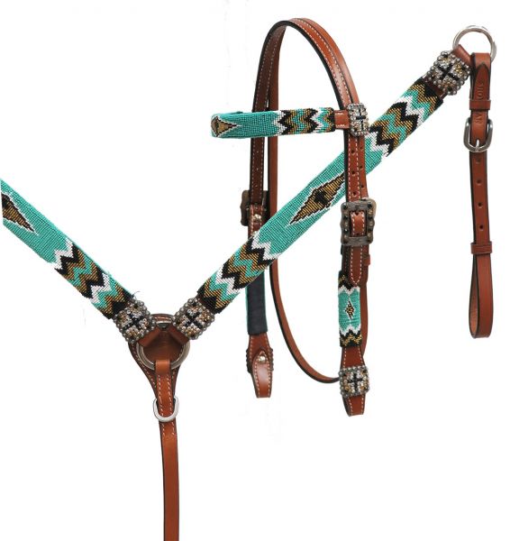 13721: Showman ® Beaded headstall and breast collar set Headstall & Breast Collar Set Showman