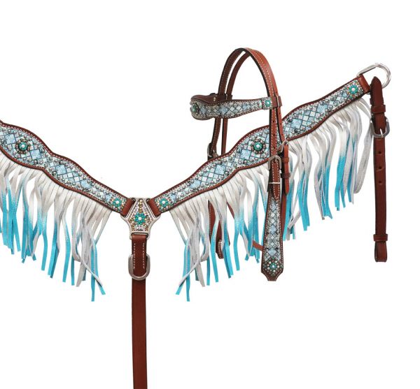 13751: Showman ® Blue diamond headstall and breast collar set Headstall & Breast Collar Set Showman