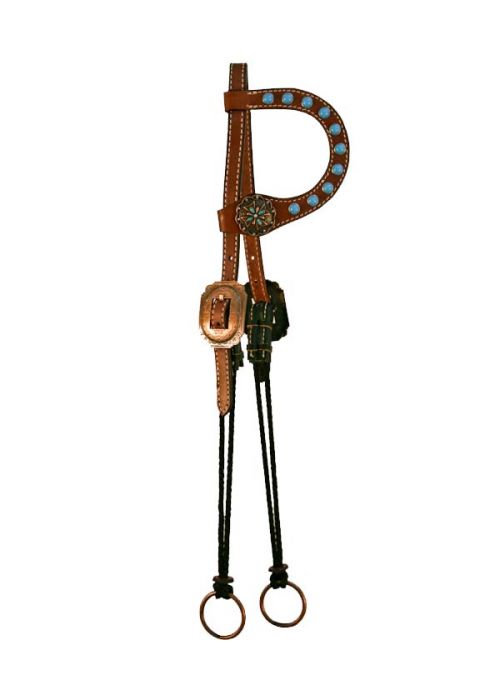 13828: Showman ® single-ear leather headstall with turquoise studs and concho accents Headstall Showman