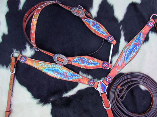13995: Showman® "Freedom" feather headstall and breast collar set Headstall & Breast Collar Set Showman