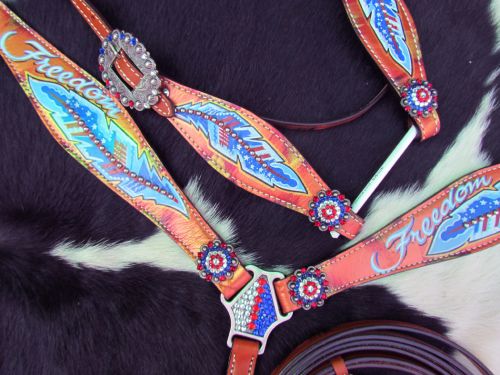 13995: Showman® "Freedom" feather headstall and breast collar set Headstall & Breast Collar Set Showman