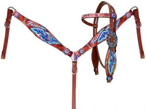 13995: Showman® "Freedom" feather headstall and breast collar set Headstall & Breast Collar Set Showman