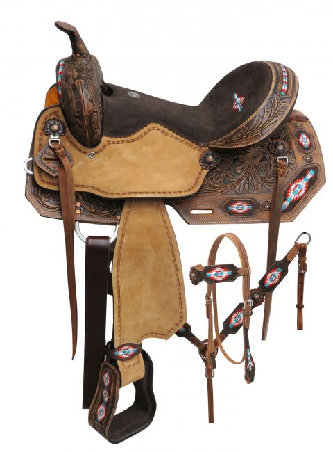14", 15", 16" Double T Embroidered Navajo saddle set TexanSaddles.com