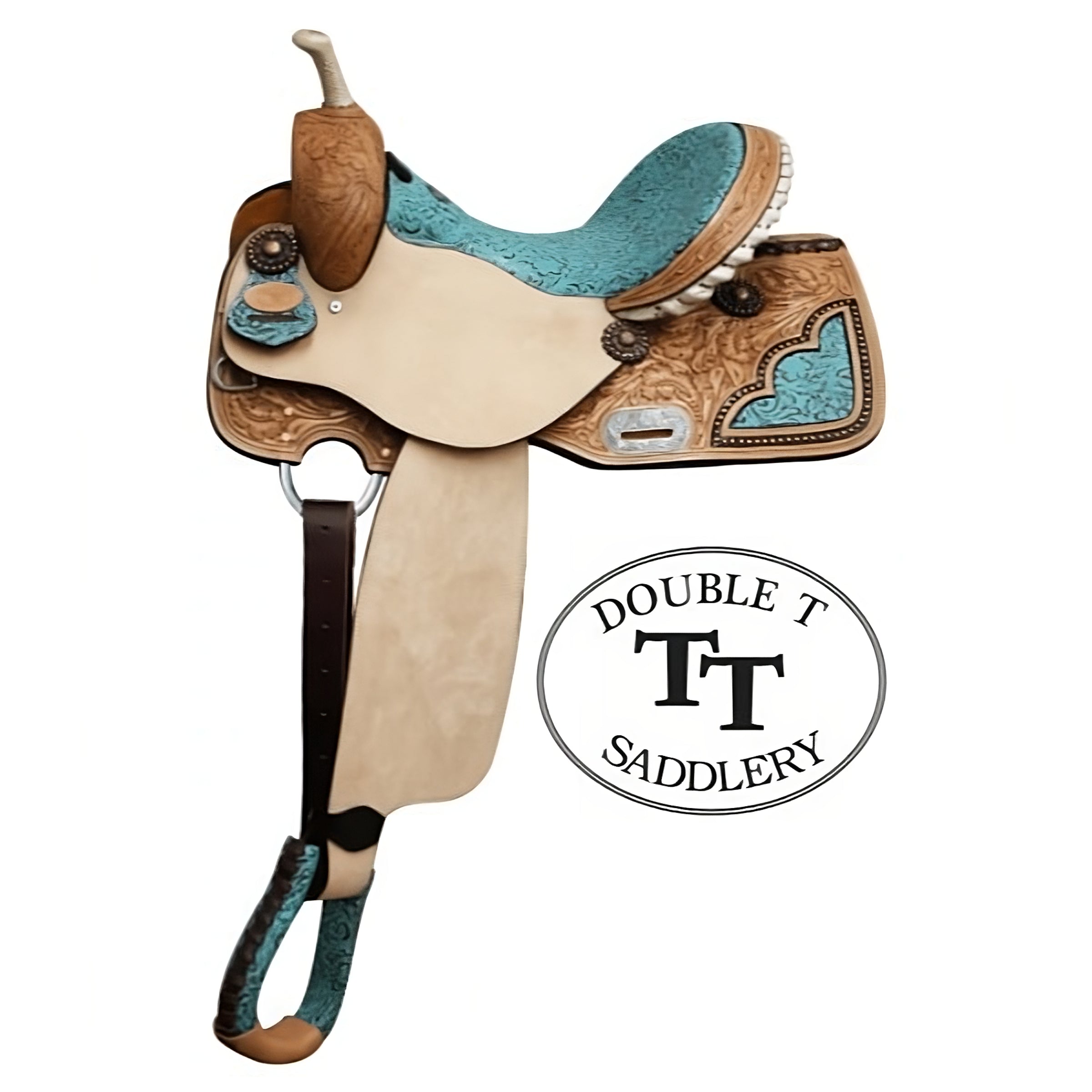 14-16" Double T Barrel Style Saddle with Filigree Print Seat 6576 Barrel Saddle Double T