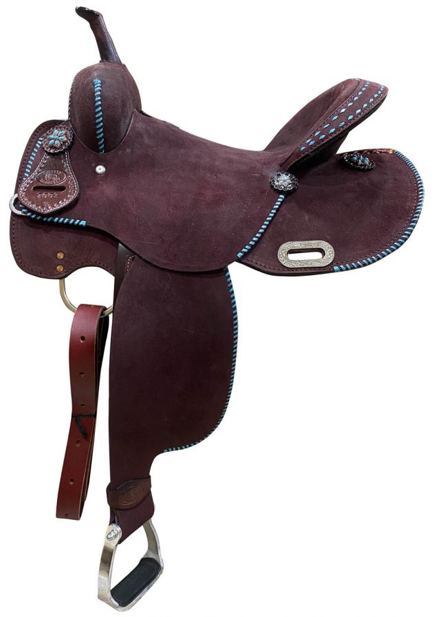 14" CIRCLE S Barrel style saddle with Teal buck stitch accents Default Shiloh