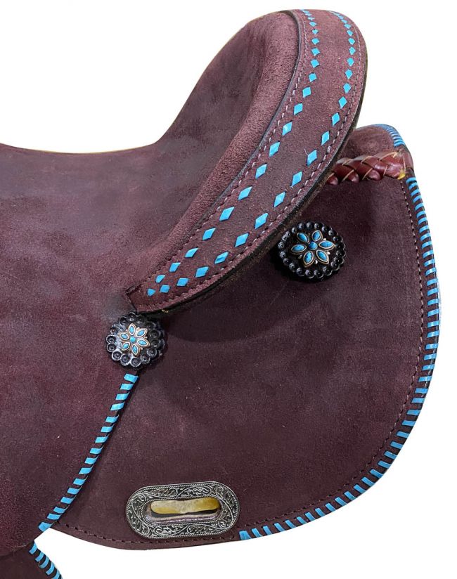 14" CIRCLE S Barrel style saddle with Teal buck stitch accents Default Shiloh