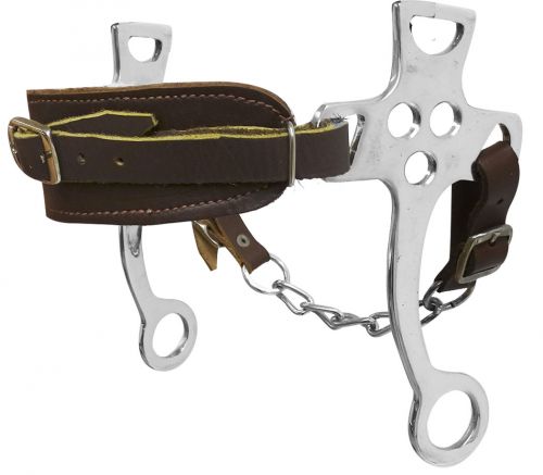 14107: Showman ® Fleece lined leather noseband hackamore with 7 1/2" Stainless Steel Cheeks Bits Showman