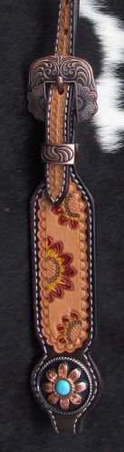 14192: Showman ® Argentina cow leather single ear headstall with hand painted sunflowers Headstall Showman