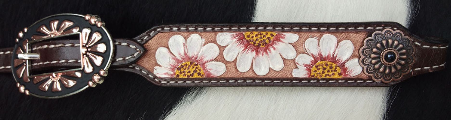 14238: Showman ® Single ear headstall with hand painted white sunflowers Headstall Showman