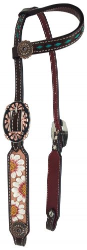 14238: Showman ® Single ear headstall with hand painted white sunflowers Headstall Showman