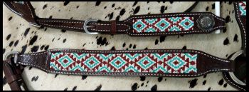 14267: Showman ® Beaded Southwest Design 3 Piece Headstall and Breastcollar Set Headstall & Breast Collar Set Showman
