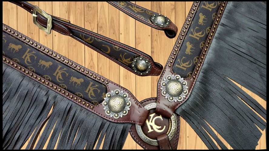14279KC: Klassy Cowgirl Argentina Cow Leather Headstall and Breast Collar Set with Motif Inlay and Headstall & Breast Collar Set Showman Saddles and Tack