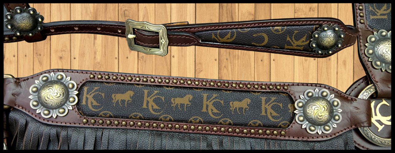 14279KC: Klassy Cowgirl Argentina Cow Leather Headstall and Breast Collar Set with Motif Inlay and Headstall & Breast Collar Set Showman Saddles and Tack