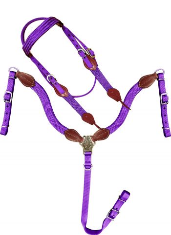 14336: Showman ® Nylon Brow Band Headstall and Breast collar set with leather accents Headstall & Breast Collar Set Showman