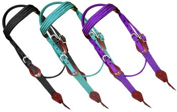 14336: Showman ® Nylon Brow Band Headstall and Breast collar set with leather accents Headstall & Breast Collar Set Showman
