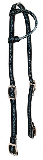 14368: Showman ® Black Nylon One Ear Headstall With Teal Barbwire Design Primary Showman
