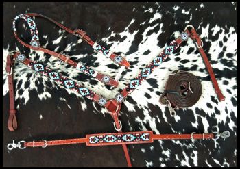 14380: Showman ® Beaded Southwest Design 4 Piece Set Headstall & Breast Collar Set Showman