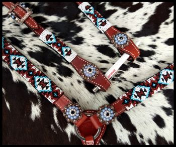 14380: Showman ® Beaded Southwest Design 4 Piece Set Headstall & Breast Collar Set Showman