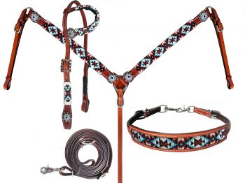 14380: Showman ® Beaded Southwest Design 4 Piece Set Headstall & Breast Collar Set Showman