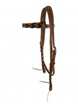 14384: Showman ® Argentina cow leather brow band headstall with colored lacing, with quick tie end Primary Showman
