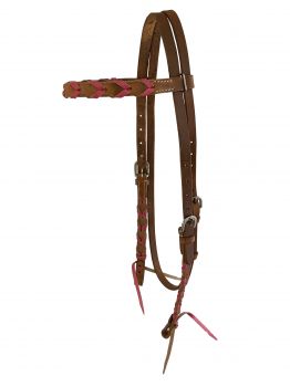 14384: Showman ® Argentina cow leather brow band headstall with colored lacing, with quick tie end Primary Showman