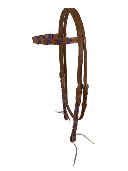 14384: Showman ® Argentina cow leather brow band headstall with colored lacing, with quick tie end Primary Showman