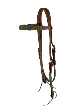 14384: Showman ® Argentina cow leather brow band headstall with colored lacing, with quick tie end Primary Showman