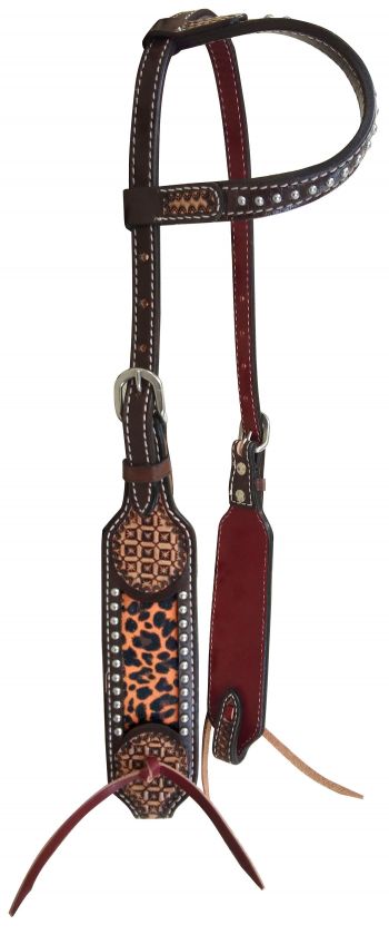14385: Showman ® Argentina cow leather One Ear headstall with Cheetah Inlay Primary Showman