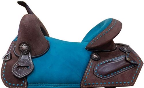 15", 16", Doulbe T Treeless Saddle, Turquoise Seat, Buckstitch Trim 6929 Primary Showman Saddles and Tack