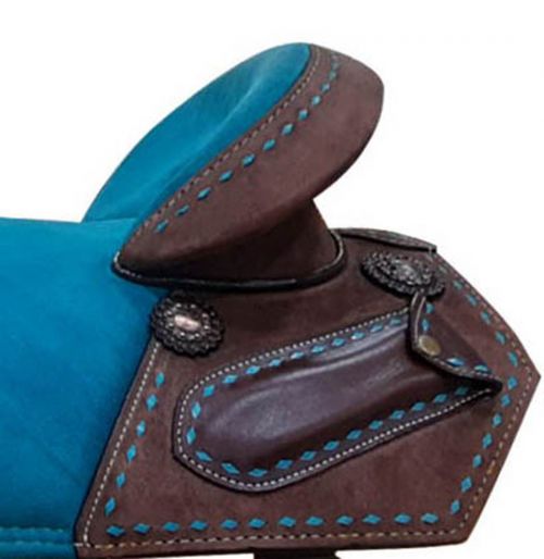 15", 16", Doulbe T Treeless Saddle, Turquoise Seat, Buckstitch Trim 6929 Primary Showman Saddles and Tack