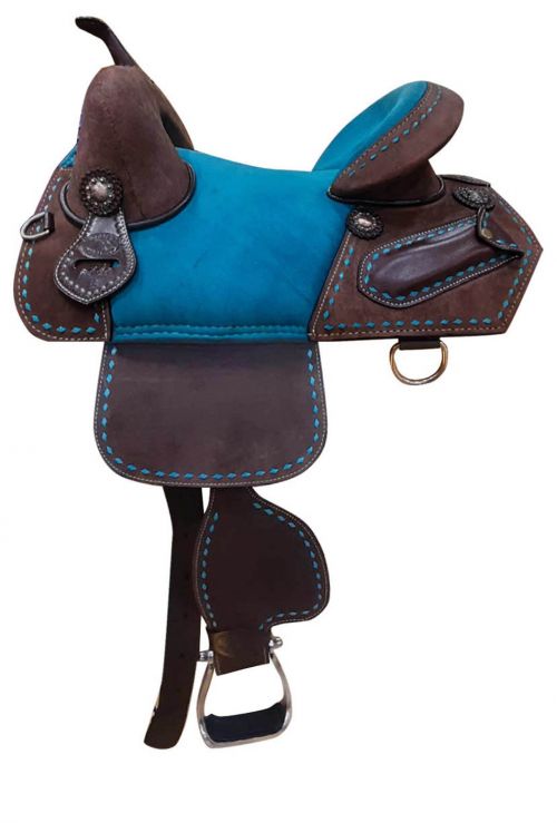 15", 16", Doulbe T Treeless Saddle, Turquoise Seat, Buckstitch Trim 6929 Primary Showman Saddles and Tack