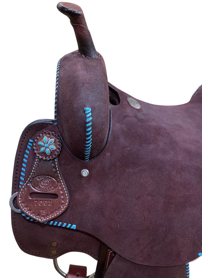 15" CIRCLE S Barrel style saddle with Teal buck stitch accents Default Shiloh