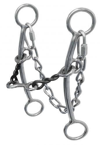 15116: Showman ® sweet iron, twisted mouth bit with dogbone and curb chain Bits Showman