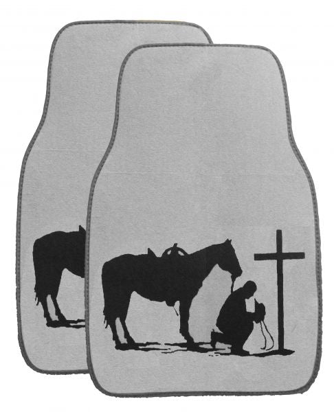 1531: 26" X 17" Praying cowboy floor mats for car or truck Primary Showman Saddles and Tack