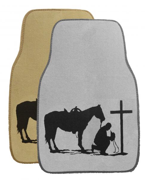1531: 26" X 17" Praying cowboy floor mats for car or truck Primary Showman Saddles and Tack