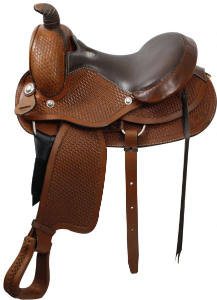 1550: Round Skirted, fully tooled, Roping Style Saddle made by Buffalo Saddlery Roping Saddle Buffalo