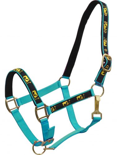 15767: Horse size nylon halter with "praying cowboy" overlay Nylon Halter Showman Saddles and Tack
