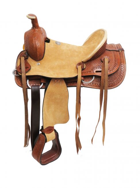 1580315: 15" Double T hard seat roper style saddle Roping Saddle Double T