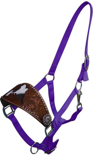 15822: Showman ® adjustable nose nylon bronc halter with nickle plated hardware and eyelets Bronc Halter Showman Purple