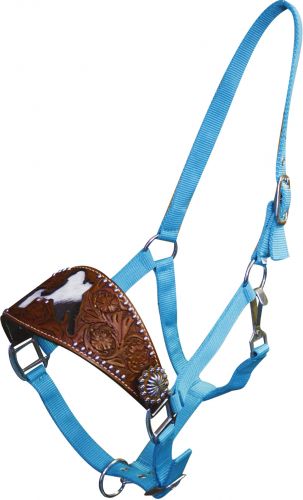 15822: Showman ® adjustable nose nylon bronc halter with nickle plated hardware and eyelets Bronc Halter Showman Teal