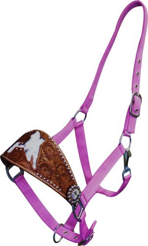 15822: Showman ® adjustable nose nylon bronc halter with nickle plated hardware and eyelets Bronc Halter Showman Pink