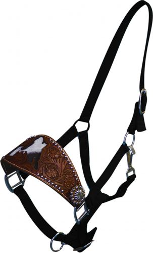 15822: Showman ® adjustable nose nylon bronc halter with nickle plated hardware and eyelets Bronc Halter Showman Black