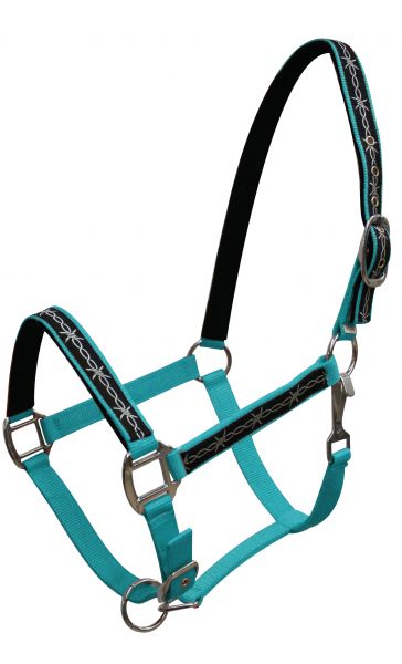 15826: Triple ply Neoprene lined nylon horse size halter with barbwire design overlay Nylon Halter Showman Saddles and Tack