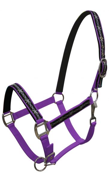 15826: Triple ply Neoprene lined nylon horse size halter with barbwire design overlay Nylon Halter Showman Saddles and Tack