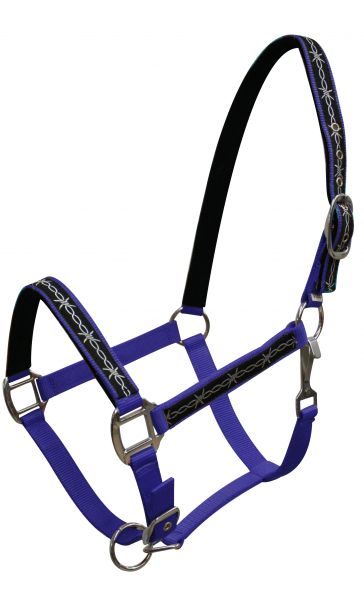 15826: Triple ply Neoprene lined nylon horse size halter with barbwire design overlay Nylon Halter Showman Saddles and Tack