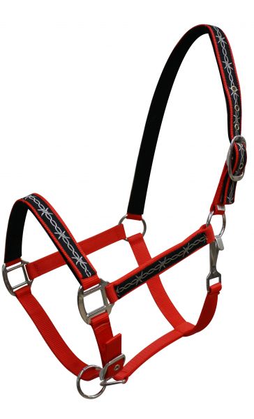 15826: Triple ply Neoprene lined nylon horse size halter with barbwire design overlay Nylon Halter Showman Saddles and Tack