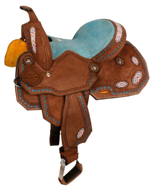 1583413: 13" Double T Youth/Pony Chocolate Roughout Barrel Saddle Youth Saddle Double T