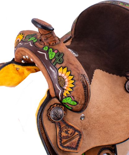 1585312: 12" Double T Barrel Saddle - Sunflower & Cactus Youth Saddle Double T