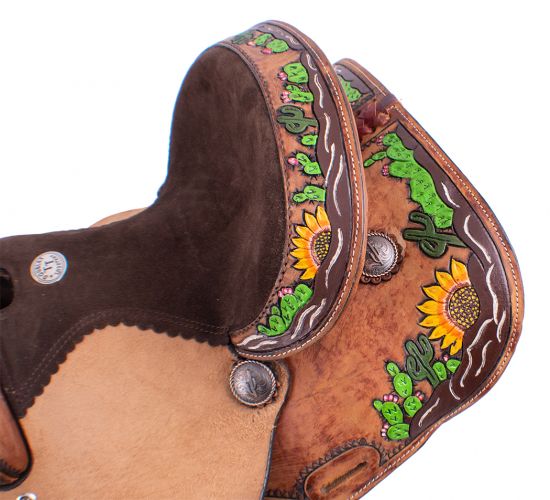 1585312: 12" Double T Barrel Saddle - Sunflower & Cactus Youth Saddle Double T